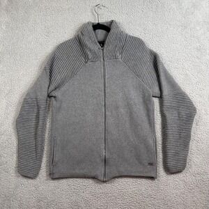 Armani Exchange Sweater Mens Large Gray Full Zip Knit Jacket Hooded Ribbed Knit